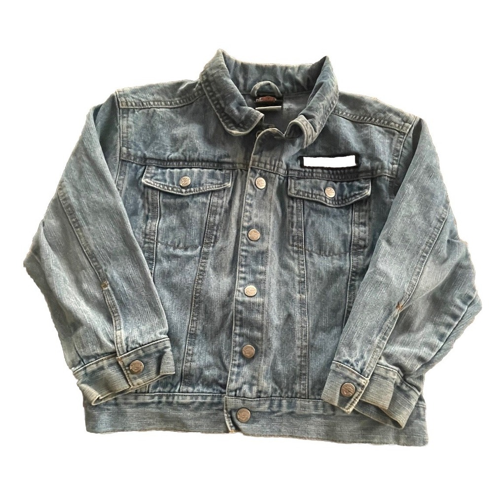 Harley Davidson Kids Denim Jacket Size 7 Trucker Motorcycle Jean - Picture 2 of 9